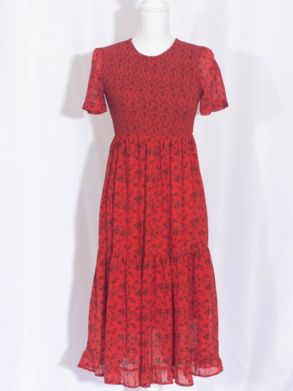 ZARA Smocked Tiered Floral Midi Dress Size XS
